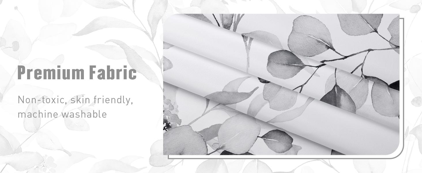 Grey Spring Floral Shower Curtain, Modern Plants Botanical Fabric Cloth Shower Curtains for Chic Elegant Bathroom Decor, Summer Watercolor Eucalyptus Leaf, 72x72