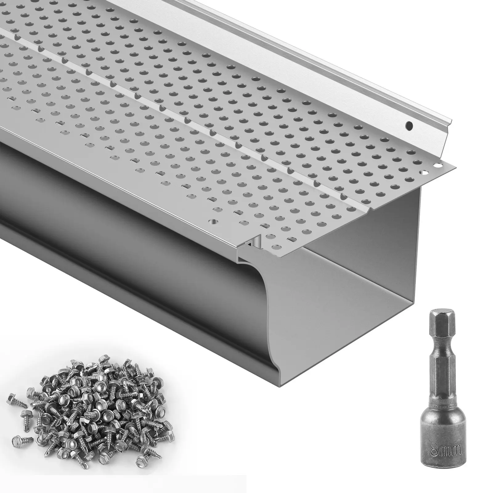 VEVOR Gutter Guard, 5 inch Width, Aluminum Leaf Filter DIY Gutter Cover, 13 PCS 52 ft Total Length, 0.157'' Hole Diameter & 0.02'' Thick Gutter Guards Fits Any Roof or Gutter Type