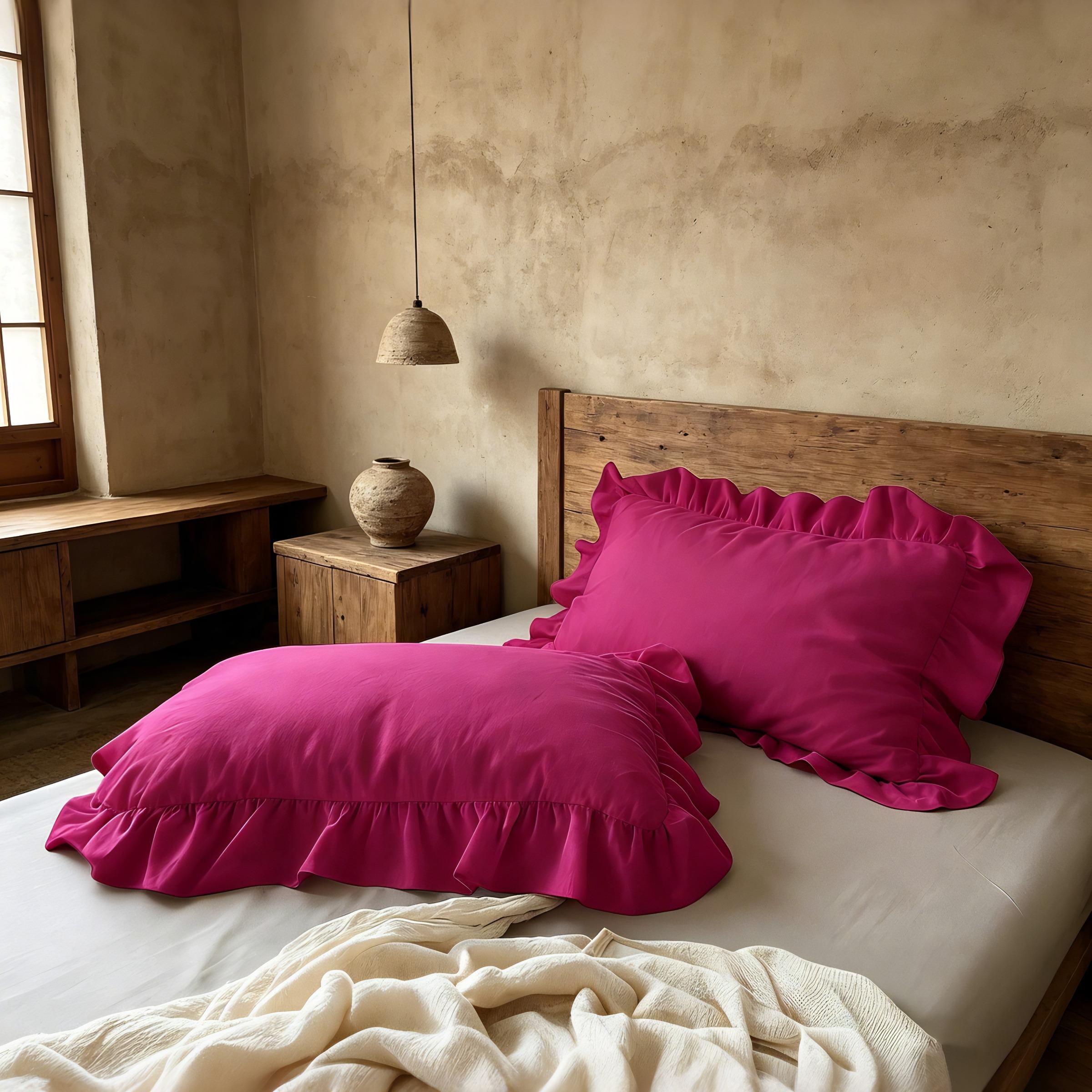2Pcs French Ruffle Throw Pillowcases, Solid Color Gentle Design, Skin-friendly Breathable and Comfortable, Suitable for Bedroom, Dorm and Home Decoration Daily Use