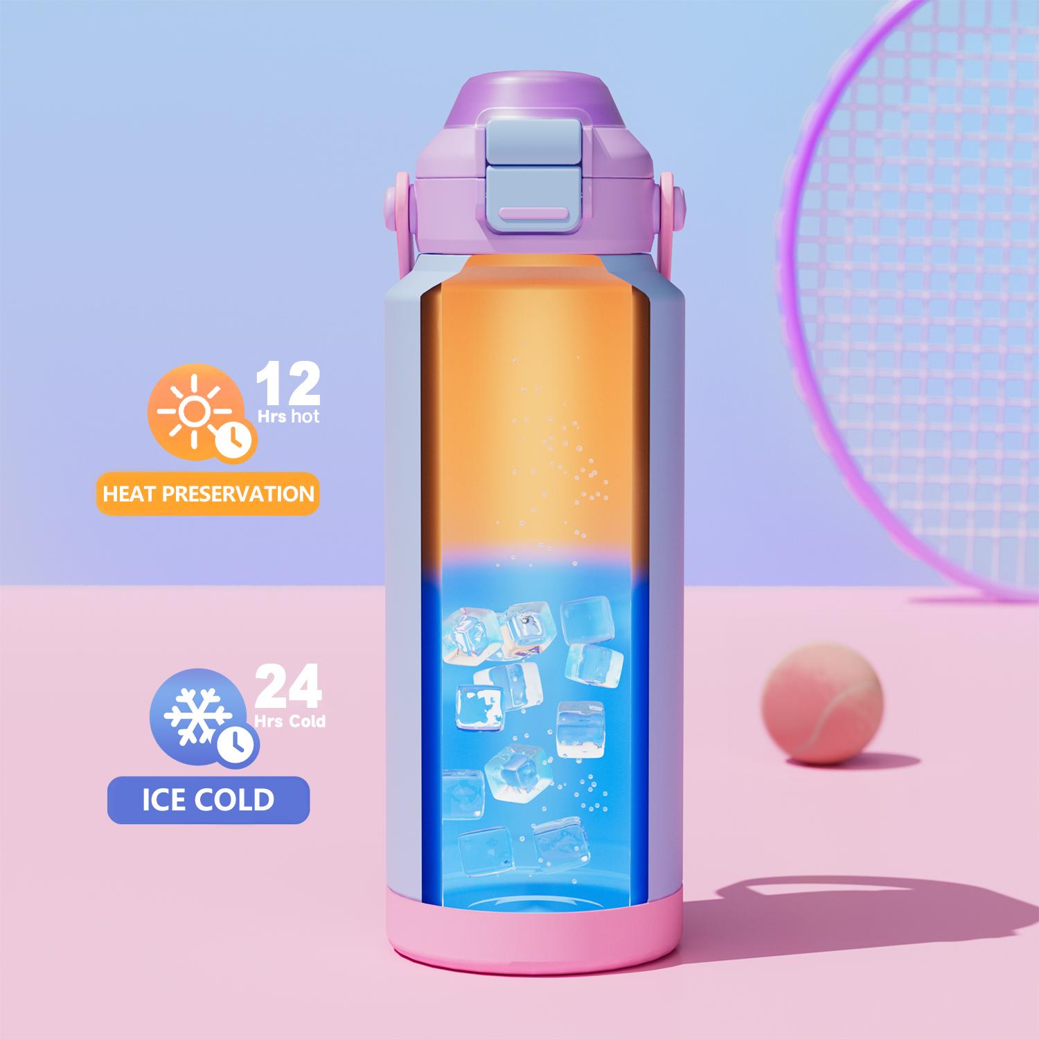 Stainless Steel Vacuum Flask, 1 Count Double Handle Sports Cup, Straw and Direct Drink Spout, Hydration Tumbler for Outdoor, Sport, Campus, Home, Travel Accessories, Summer Cool Stainless Steel Leakproof Tumbler, Thermos Cup