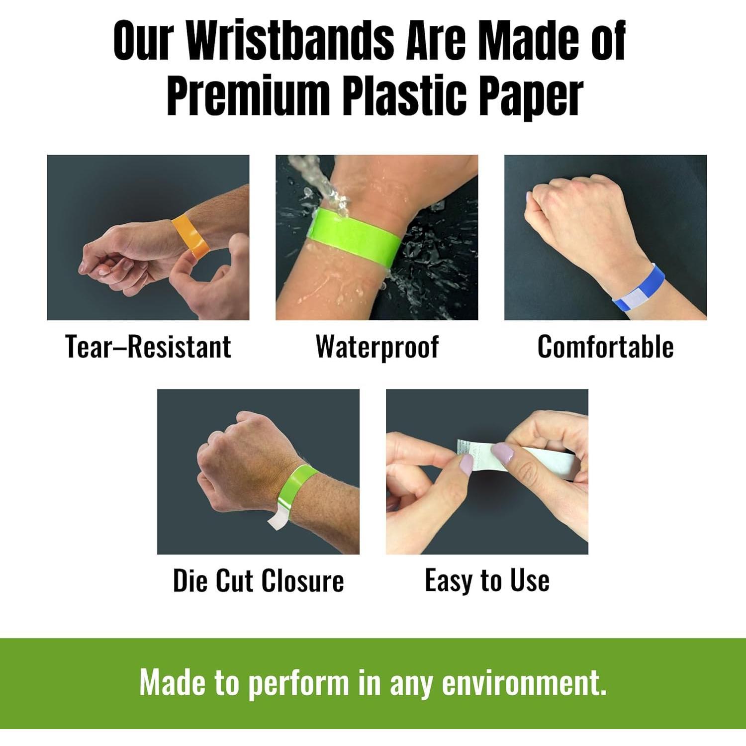 500-Count Flexible 5-Color Variety Pack Lightweight Waterproof Paper Plastic Wristbands - Tamper-Evident Event Admission ID Bracelets for Concerts, Gifts, Crowd Control