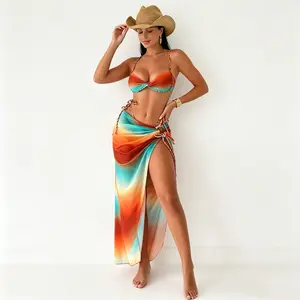 Women Two Piece Swimsuit Sexy Swimwear Halter String Triangle Bikini Sets apron belly swimsuits Bathrobe and swimming suit Beach Vacation Party Cruise Swimsuit Set Strappy swimsuit hot girl style Adjustable shoulder strap