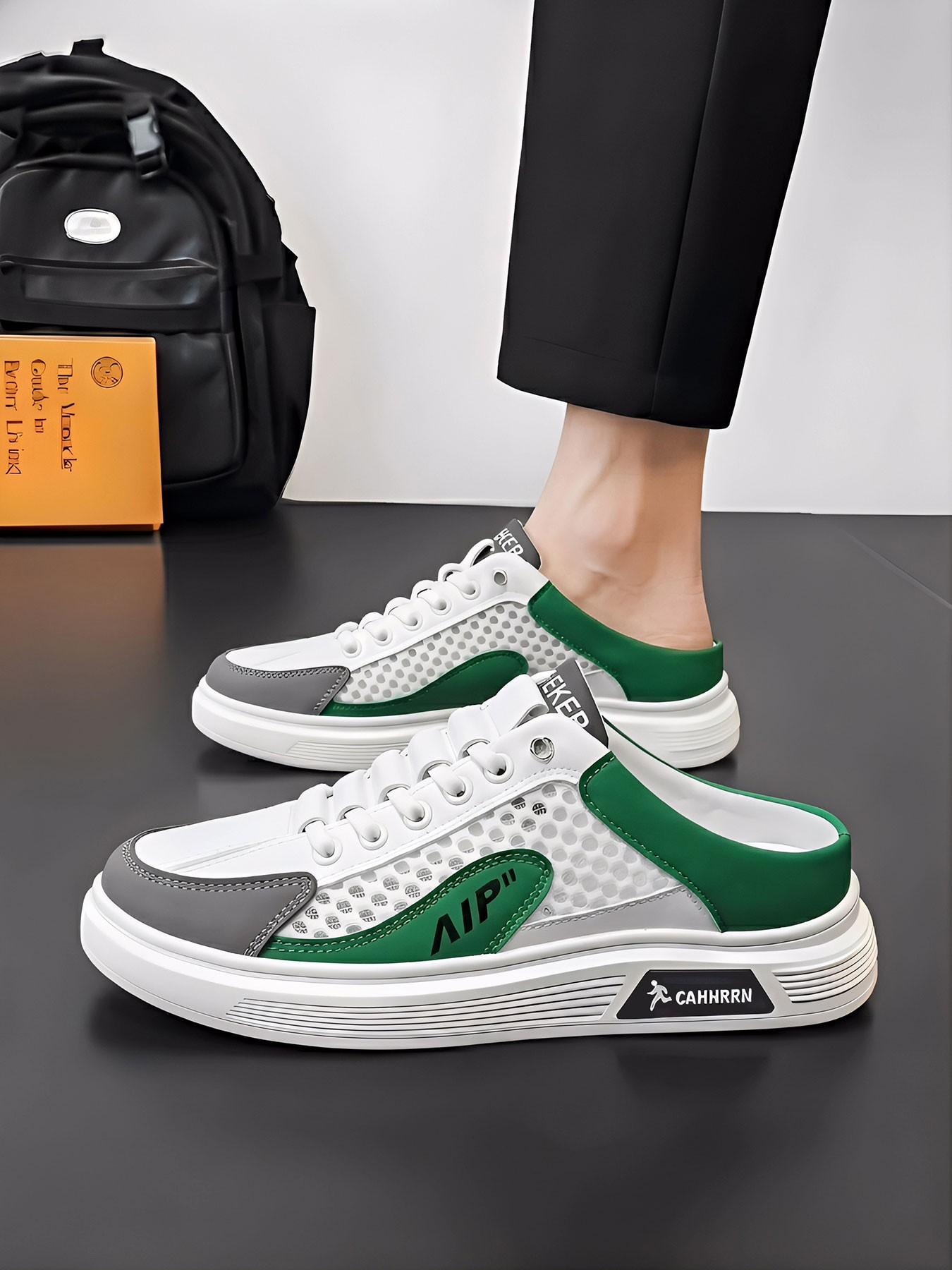 New Summer Men's Casual Sports Shoes, Laces Mesh Breathable Flat Slip-On Walking Sneakers, Comfortable Board Shoes for Daily Wear