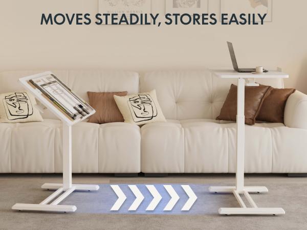 FLEXISPOT Mobile Adjustable Overbed Desk - Bedside Standing Desk with Rolling Wheels, Tilting & Foldable Portable Laptop Computer Cart Workstation for Home, Office