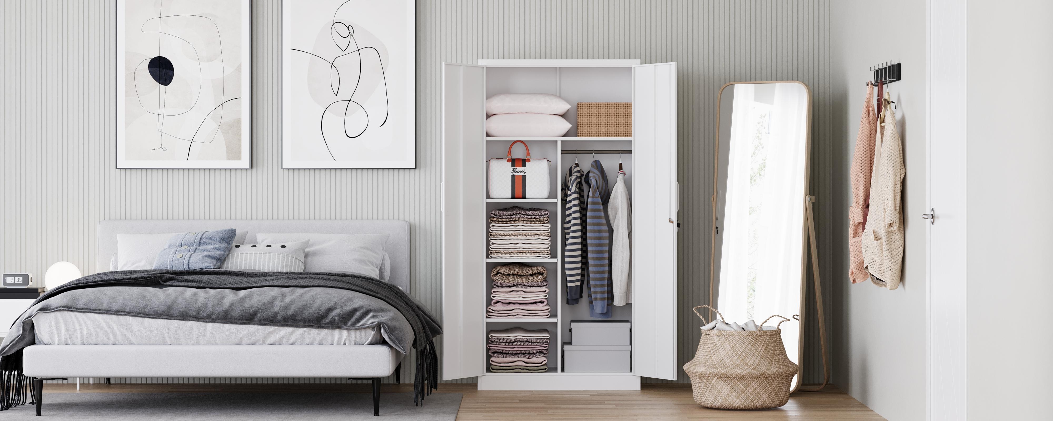 Letaya Metal Storage White Cabinets Locker with Lock Door, 72'' Clothing Coat Steel Storage Freestanding Wardrobe for Office, Home, School, employee,gym,Fire Department cupboard Letaya Metal Storage White Cabinets Locker with Lock Door, 72'' Clothing Coat Steel Storage Freestanding Wardrobe for Office, Home, School, employee,gym,Fire Department cupboard