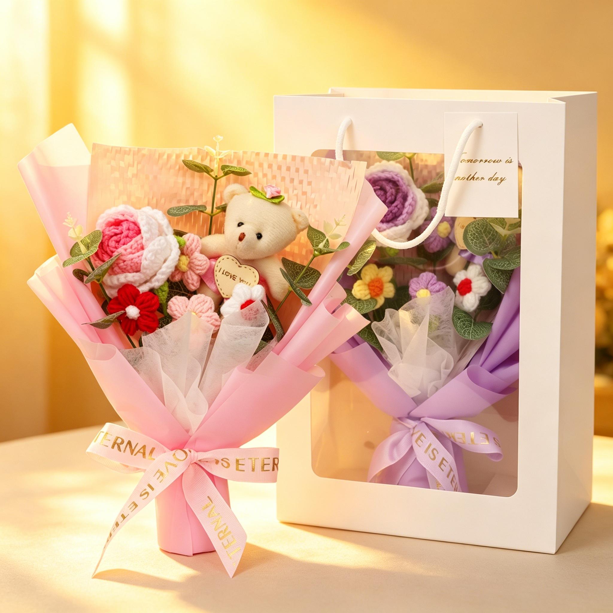 Handmade Woven Flower Bouquet, Perfect Gift for Birthday, Mother's Day, Father's Day, Teacher's Day, Valentine's Day, Christmas, Proposal, Thank You
