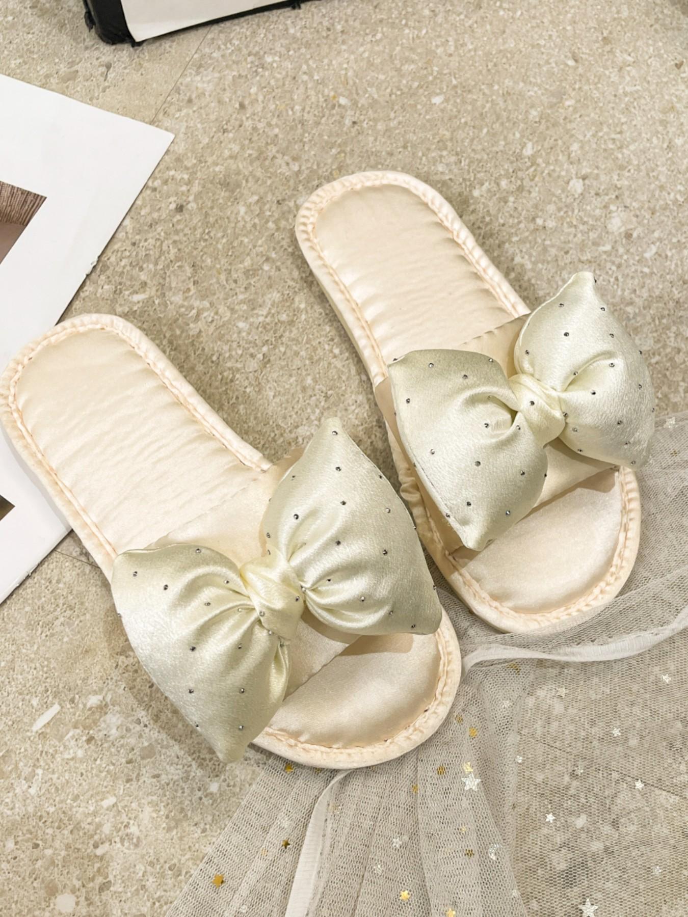 Women's Summer Slippers, Sweet Bowknot Decor, Casual Textile Tpu Sole, Versatile Beach Sandals, Comfortable Indoor Outdoor Footwear