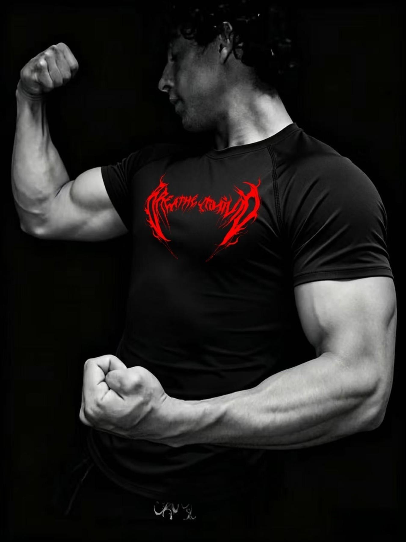 Men's Sporty Fitness T-Shirt, High Elasticity Quick-Dry Training Top, Ideal for Cycling and Workouts, Comfortable and Durable