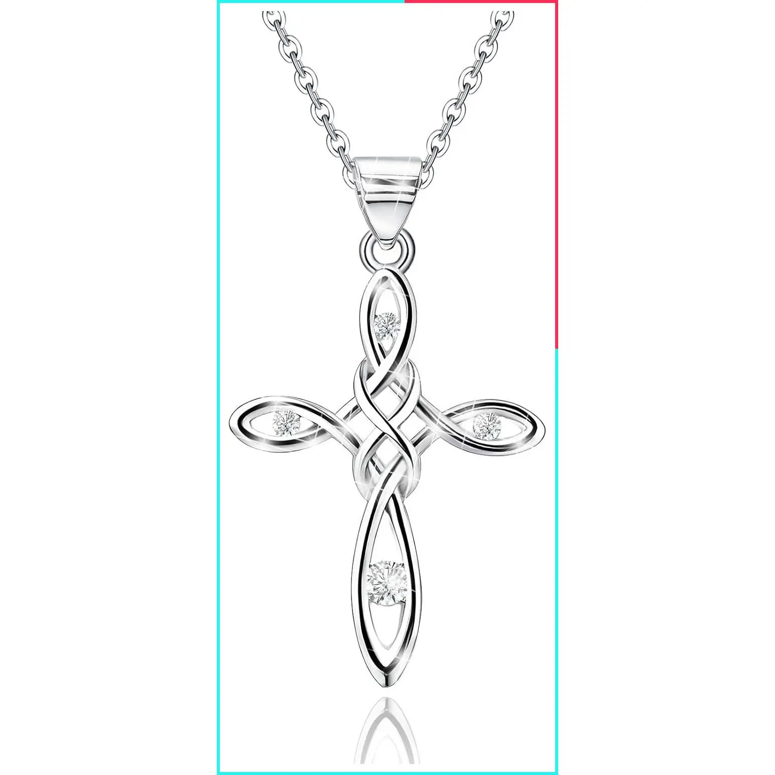 Sterling Silver Celtic Cross Necklace for Women with Cubic Zirconia Celtic Knot Pendant, Hypoallergenic Adjustable Chain, Classic Irish Jewelry Gift for Her Mom Wife