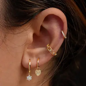 24K gold-plated copper earrings with zirconia inlay, high-end feel, simple style ear accessories