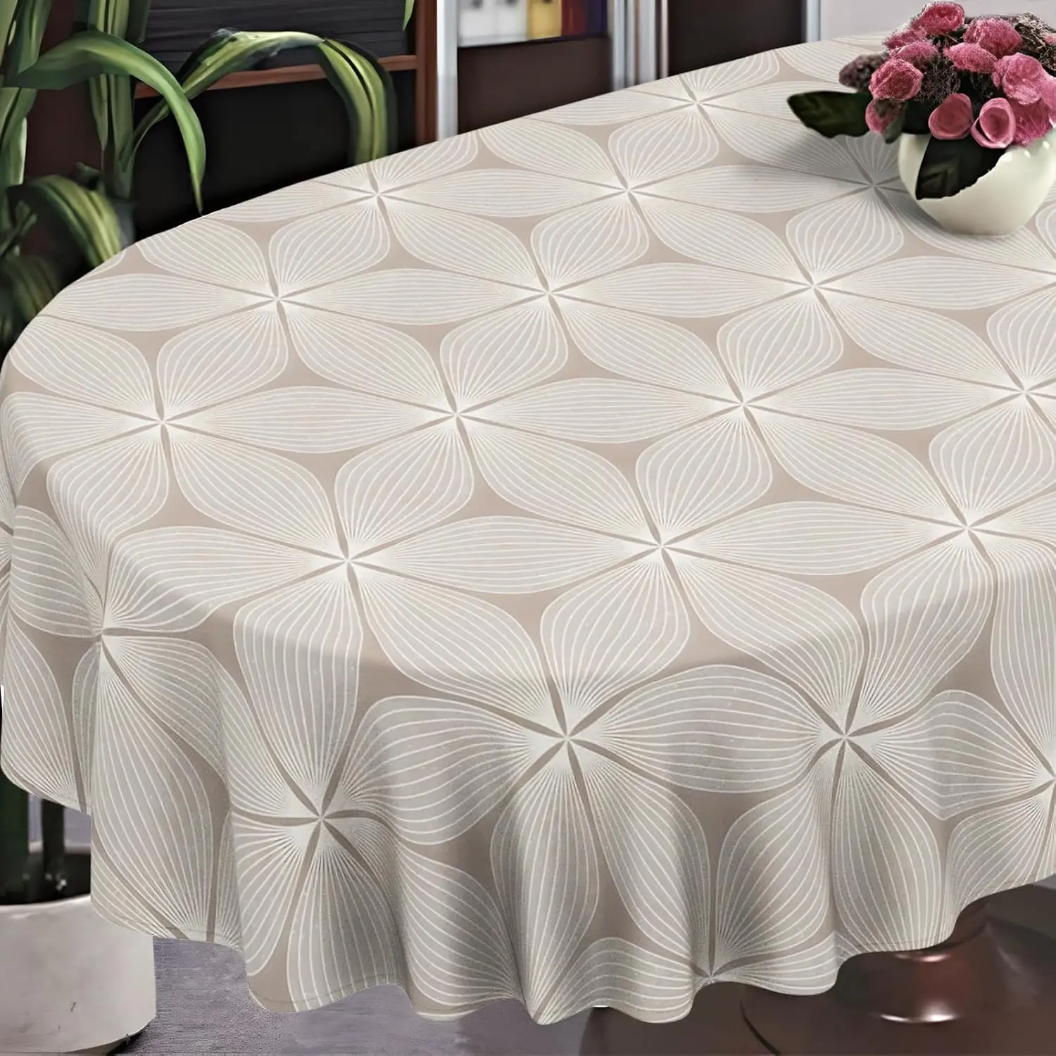 Geometrical Oval Polyester Tablecloth - Farmhouse 60"x84" Waterproof, Washable, Double-Stitch Fabric Table Cover for Indoor/Outdoor Home Kitchen Dinner Decor, Sohochic