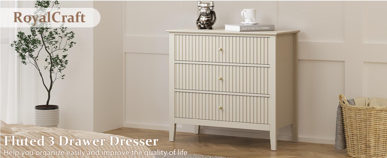 RoyalCraft Mordern 6 Drawer Dresser, Fluted Nightstand with 3 Drawers, Wood Storage Organizer, Wide Chest of Drawers for Closet, Large Storage Cabinet and TV Stand for Living Room,Bed Room,Hallway, Entryway. RoyalCraft Mordern 6 Drawer Dresser, Fluted Nightstand with 3 Drawers, Wood Storage Organizer, Wide Chest of Drawers for Closet, Large Storage Cabinet and TV Stand for Living Room,Bed Room,Hallway, Entryway.