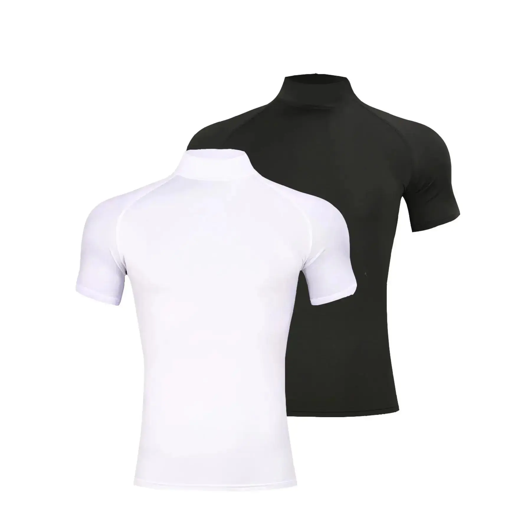 Men's 2-Pack Short Sleeve Mock Turtleneck Compression Shirts - Athletic Fit Moisture-Wicking Tight Base Layer Undershirts for Gym Workout, Machine Washable Male Wear Stretchable Activewear