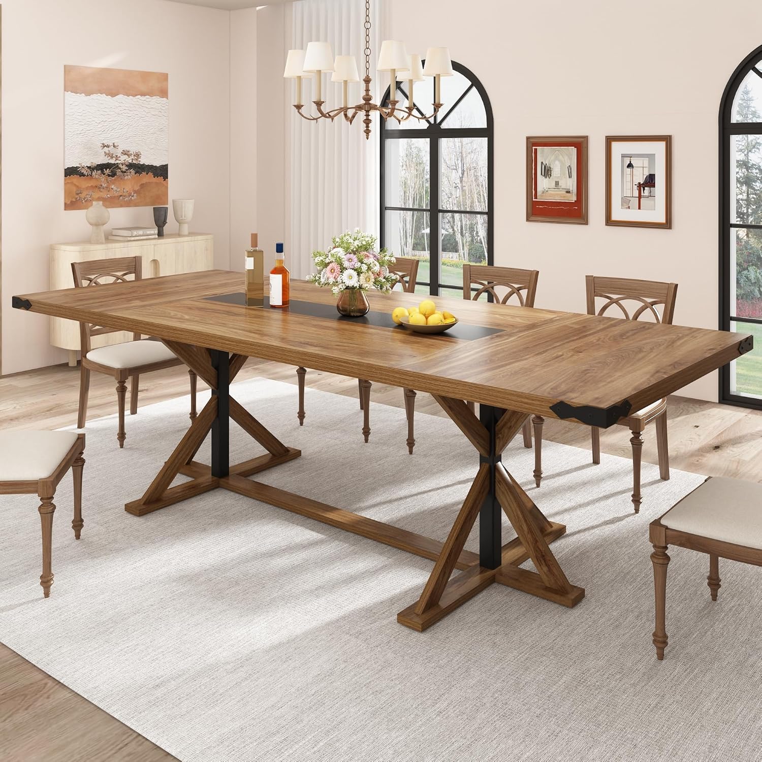 71inch/78inch/94inch Farmhouse Dining Table for 5 6 8 10 People,Rectangular Kitchen Table W/Thickness Waterproof Wood Grain Tabletop,6FT Large Rustic Dinner Table W/Adjustable Leg for Dining Living Room(Brown&black/Brown/Oak) 71inch/78inch/94inch Farmhouse Dining Table for 5 6 8 10 People,Rectangular Kitchen Table W/Thickness Waterproof Wood Grain Tabletop,6FT Large Rustic Dinner Table W/Adjustable Leg for Dining Living Room(Brown&black/Brown/Oak)