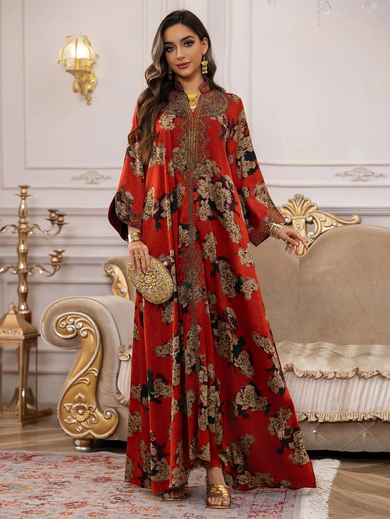 Middle Eastern Muslim Fashion Abaya, V-Neck Embroidered Ethnic Long Sleeve Dress, Modest Dresses, Modest Muslim Outfits, Modesty Muslim Clothing, Islamic Muslim Clothing, All Seasons Fitted Glossy Fabric, 103375 Model