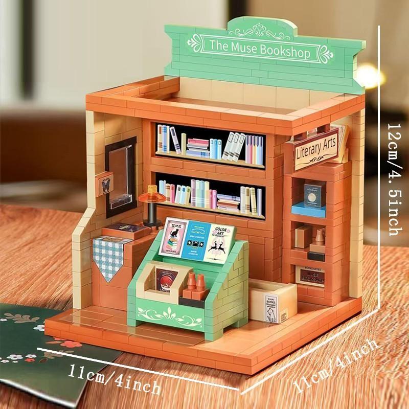2 Elegant Building Block Models, Post Office and Bookstore Kits, DIY Assembly, Home Decor, Perfect Gift for Holidays