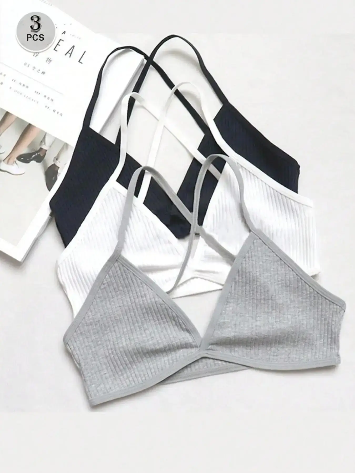 3-Piece Set Women's Sexy Seamless Bras Strapless Bralette Backless Bandeau Bra Deep V Triangle Cup Cross Back Lingerie Student Underwear Elegant Design