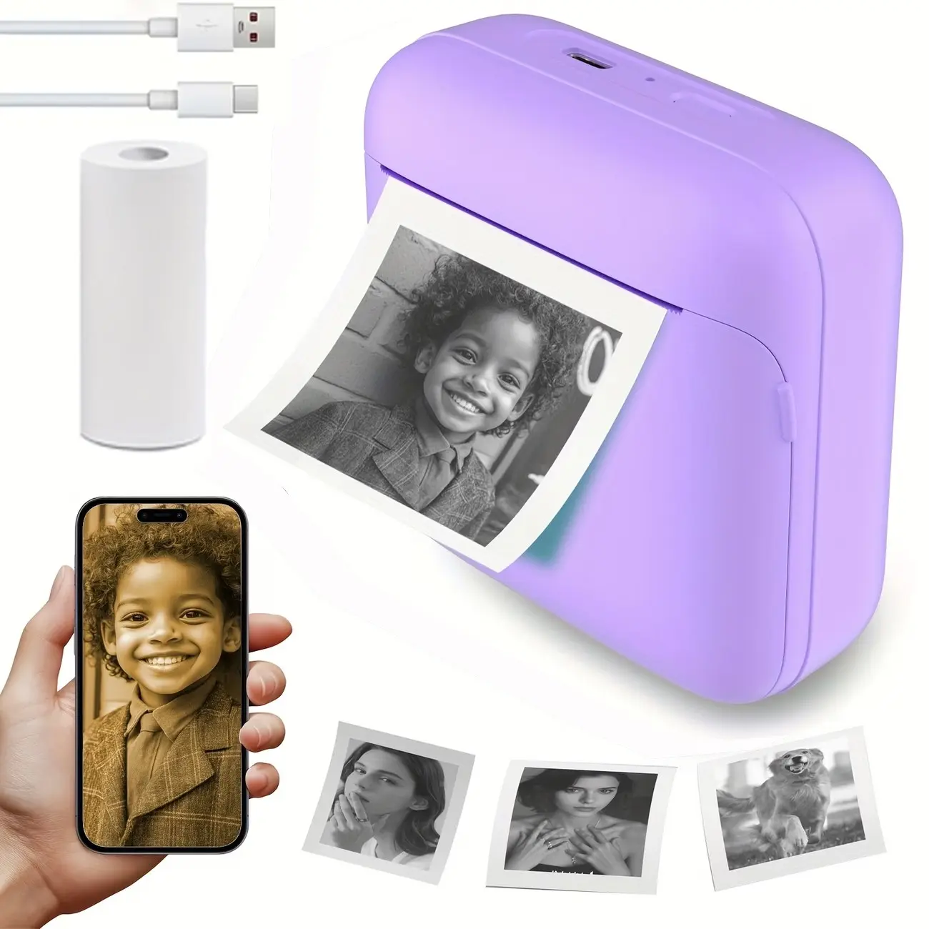 New Portable Thermal Printer, Instant Print for Photos, Labels, Notes, USB Charging, Wireless Connection, High-Quality Output, USB Powered Printer