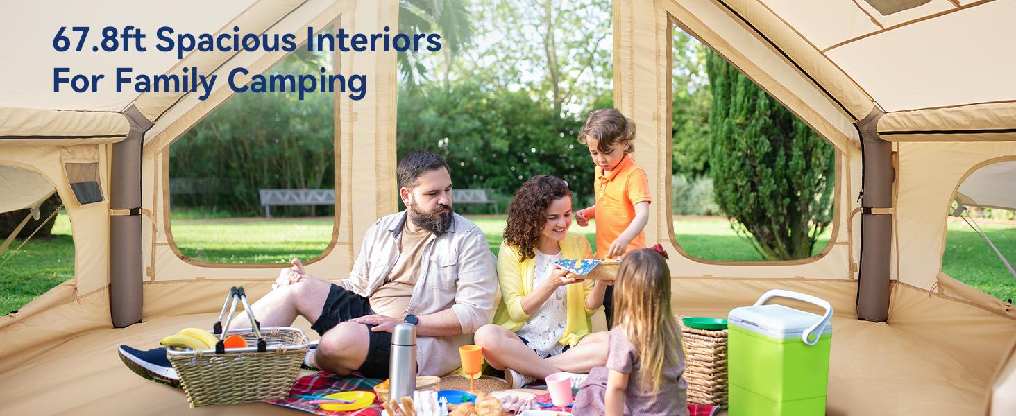 Lilypelle Inflatable Tents for Camping, Blow Up Tent with Hand Pump, Easy Setup Inflatable Hot Tent with Stove Jack, Waterproof Oxford Air Glamping Tents for Camping Adult 4-6 Person