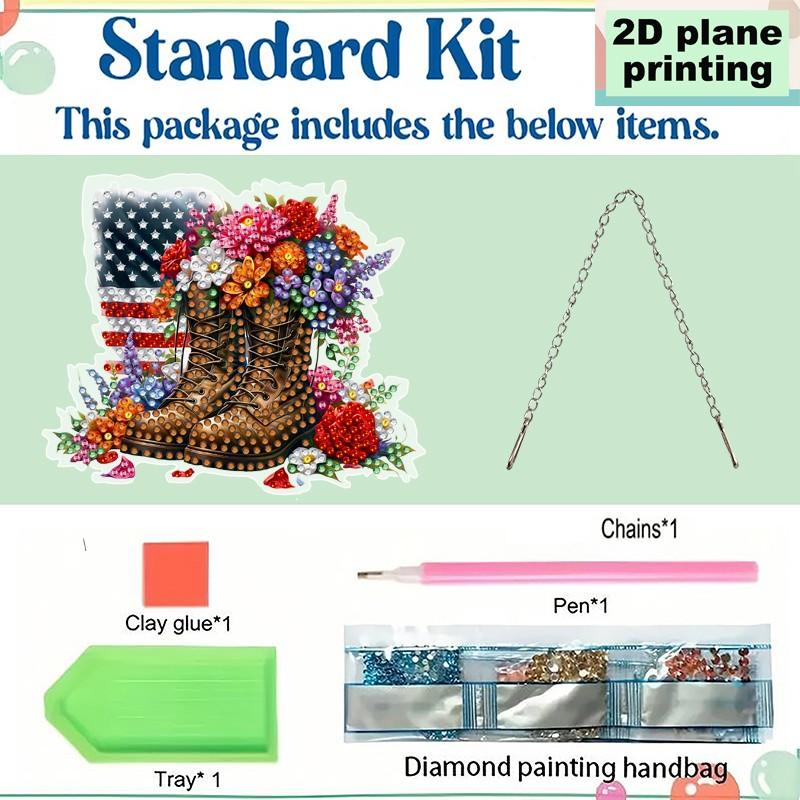 2D Acrylic DIY Diamond Painting Kit, Boot and Floral Design, American Flag, Irregular Diamonds, Home Decor, Perfect Gift