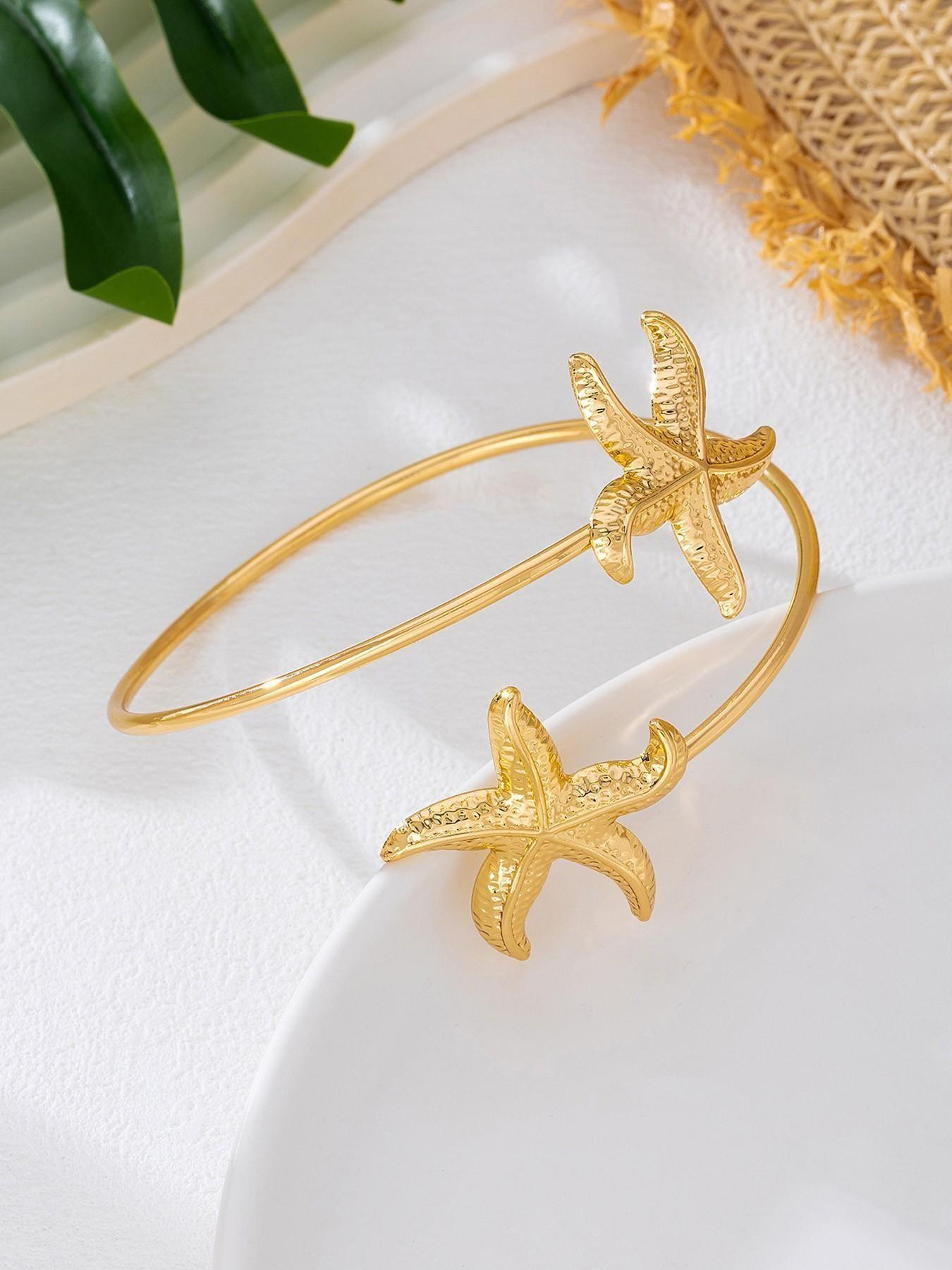Gold Starfish Arm Cuff, Viral Boho Jewelry, Adjustable Armband, Nautical Beach Statement Piece, Summer Vacation Must-Have, Trending on For You Page, Perfect for Parties & OOTD, Cyber Monday Ready, High Engagement Accessory