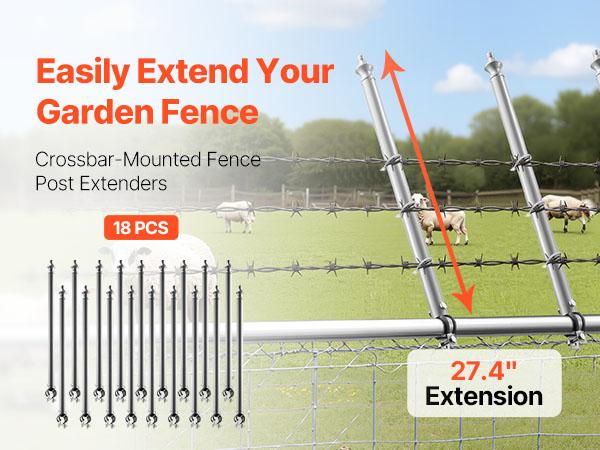 VEVOR Chain Link Fence Extensions, 18 Packs 27.4 Extension Height, Galvanized Post Extender for 1.3 to 1.5 Top of Fence, U Bracket, Barbed Wire Extend Arm for Privacy, Prevent Dogs Jumping Out