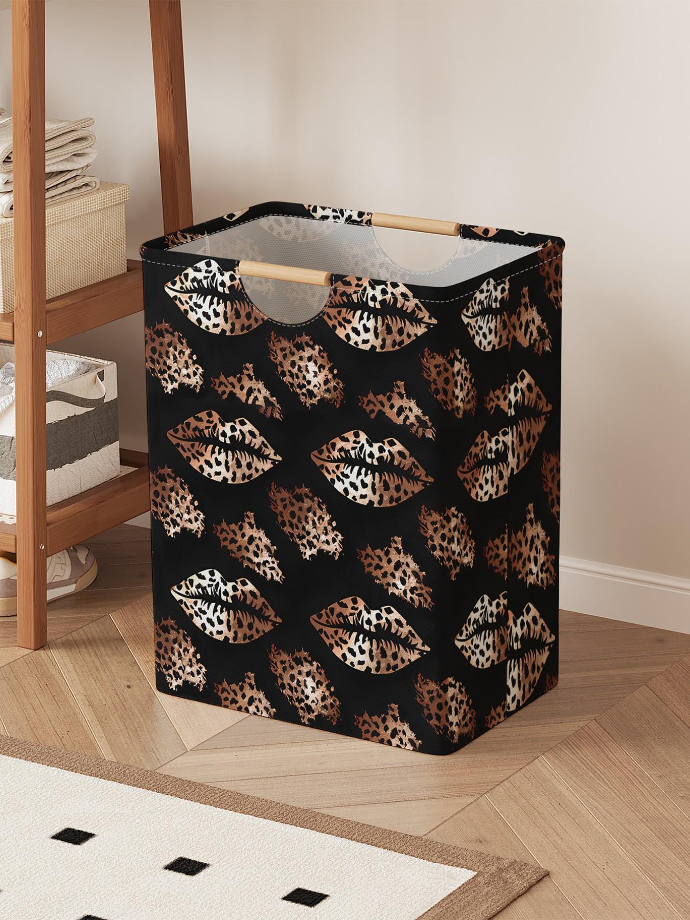 Lips Pattern Printed Open Storage Box, Foldable Laundry Basket with Handle, Home Bathroom Collapsible Clothes Organizer Bucket, Folding Laundry Basket