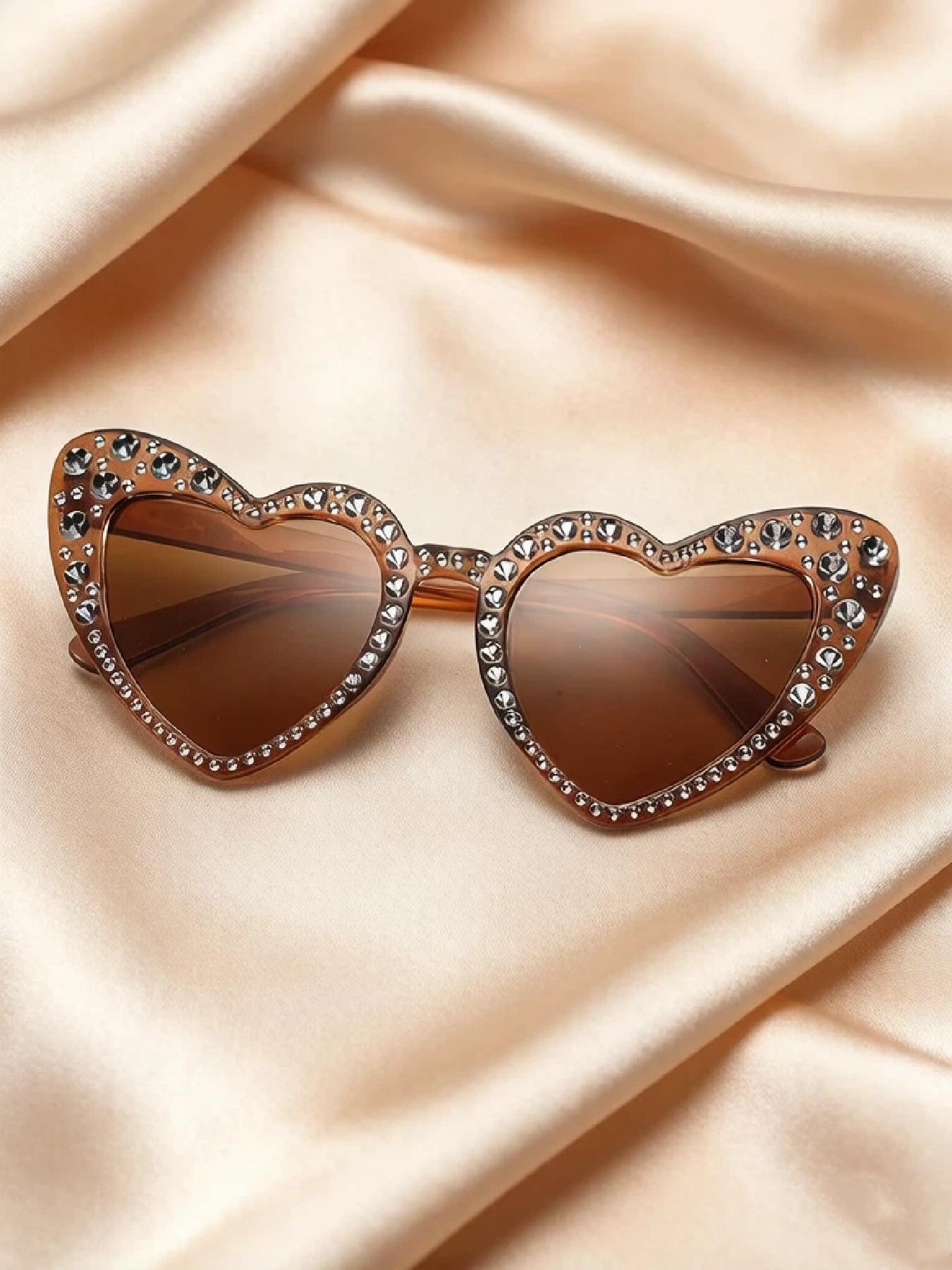 Women's Fashion Heart-Shaped Full Frame Glasses, Lightweight Luxury Style with Faux Pearls Design, Trendy Decorative Eyewear