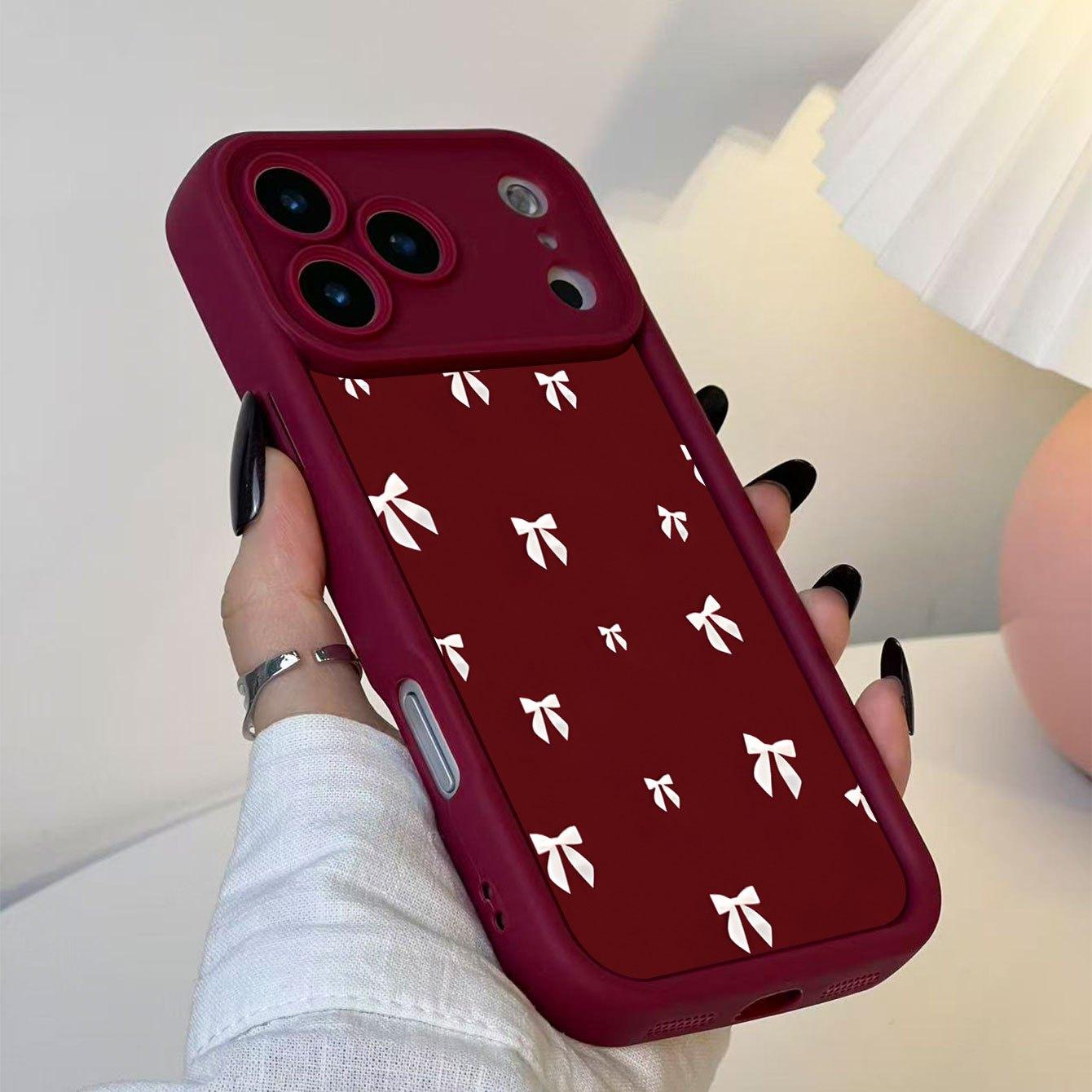 Red Background Bow Pattern Case for iPhone 17 Pro Max 16 16e 15 14 Plus 13 12 Mini 11 Air X XS Pattern Soft TPU Rubber Camera Protection Rugged Mobile Phone Cover Gift 2D printing