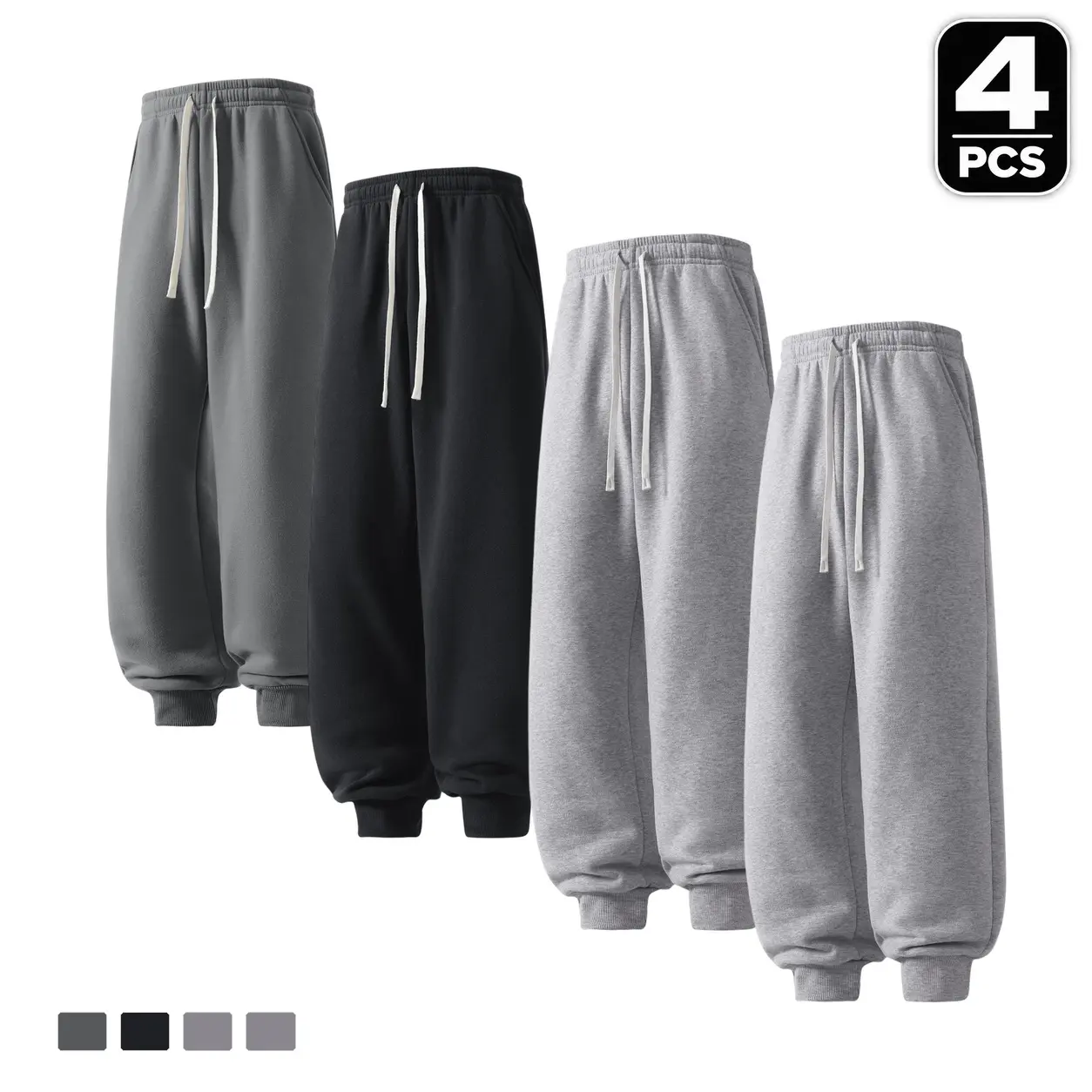 4-Pack Men's Casual Jogger Sweatpants with a Relaxed Fit above the Ankle Cuffs, an Adjustable Waist Tie and Open Side Pockets, for Relaxed Outings and Home Wear,Slim,Elastic,essential,Thermal,heavyweight,Lightweight,multi-pocket,athletic,ski,practical,leg