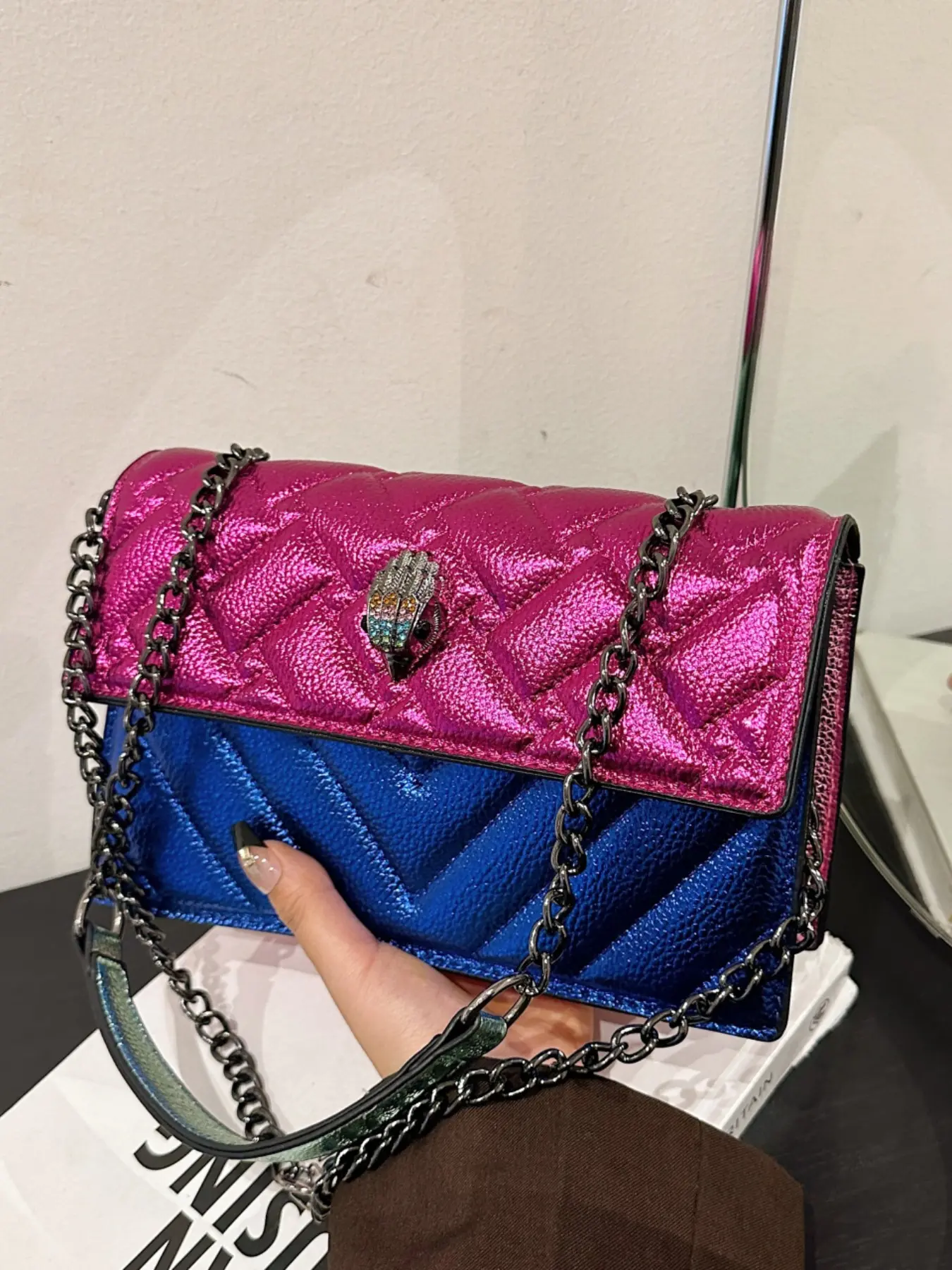 Trendy Crossbody Bag, New Rhombus Shoulder Bag, Women's Patchwork Small Square Bag, High-End Rhombic Embroidered Camera Bag