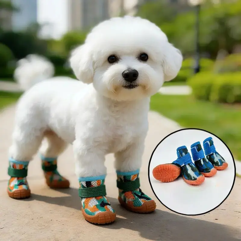 4-Piece Dog Shoes Set - Breathable Mesh Outdoor Walking Paw Protection Boots, Non-Slip Durable All-Season Pet Shoes for Small Dogs & Puppies