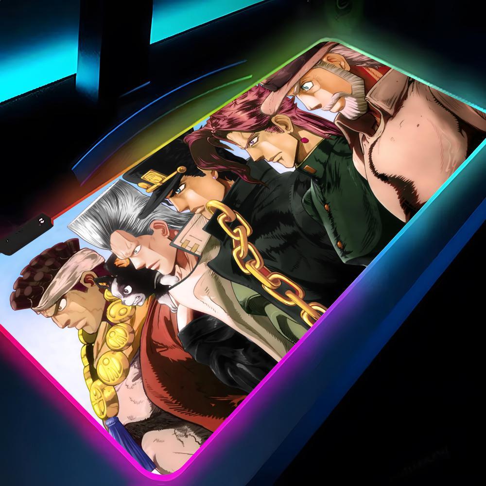 JoJo's Bizarre Adventure Mouse Pad Rgb Xxl Laptop Mat Gaming Led Mousepad Backlit Keyboard Gamer Girl Table Pads Desk