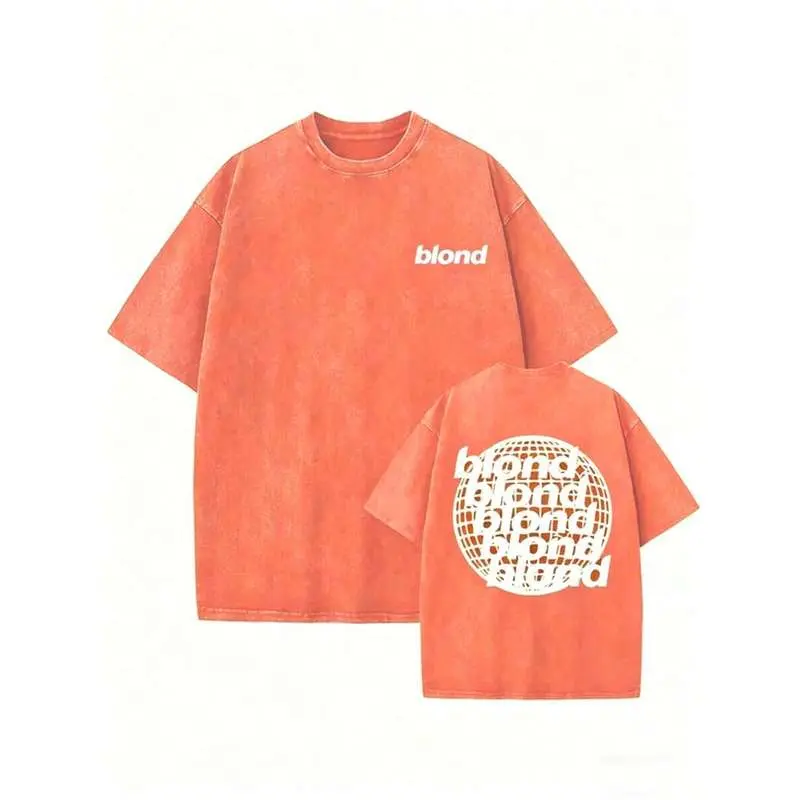 1PCSMen's Oversized T-Shirts, Washing Hip-Hop, Frank Channel, Orange, Ocean, Blonde, Hip-Hop, Fashionable Street Clothes, Retro.-Premium Cotton Graphi