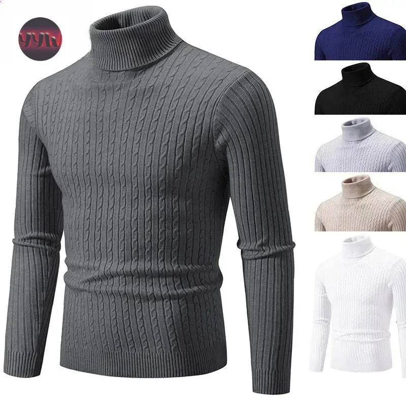 YYW1 Men's Neck Sweater Solid Color Pullover Knitted Warm Casual Turtleneck Sweatwear Woolen Mens Winter Outdoor Tops