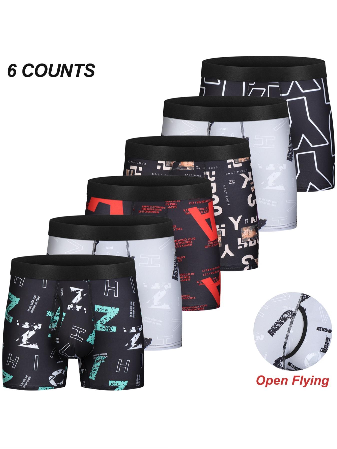 Men's Solid Color / Letter Tape Stretchy Boxer Briefs, Casual Comfy Slim Fit Breathable Moisture Absorption Opening Crotch Underwear for Daily Wear, Mens Underwear for All Seasons, Undergarments, Athleisure Menswear, Underwear Boxer Briefs