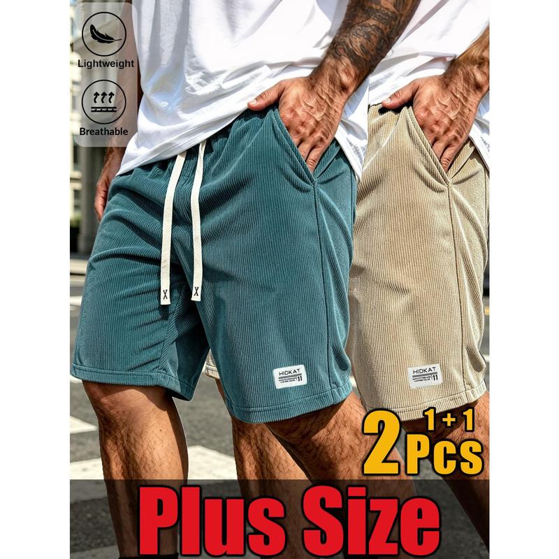 Men's 2PC Large Corduroy Sports Shorts - Male Clothing, Elastic Waist, Ultra Lightweight, Breathable, for Summer Casual Daily, Running, Beach Wear