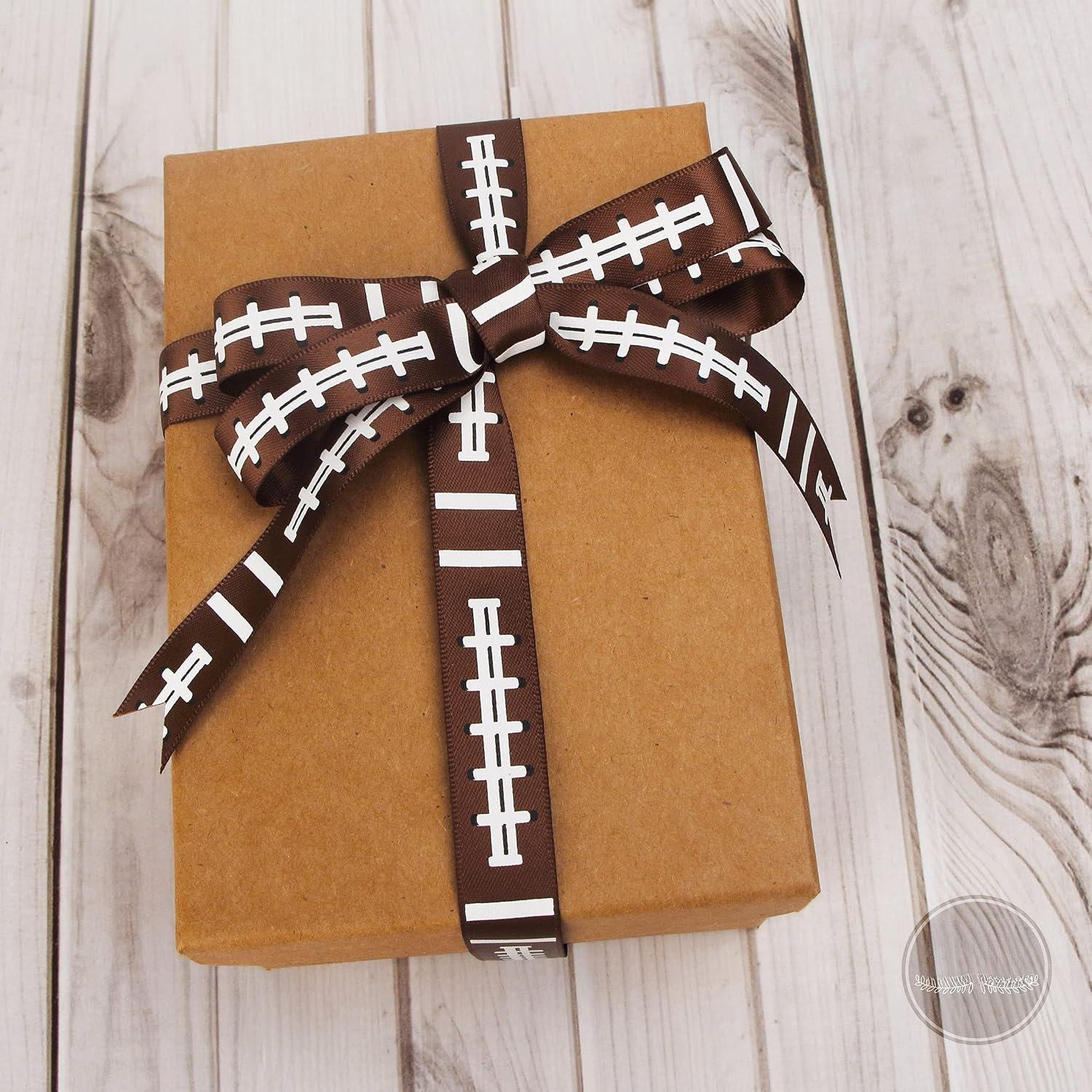 Polyester Satin Football Craft Ribbon - Single Spool, 5/8-Inch x 10-Yard, Brown/Black/White, Washable Fabric, Ideal for Hair Bows, Wrapping, Crafting & Sewing Supplies