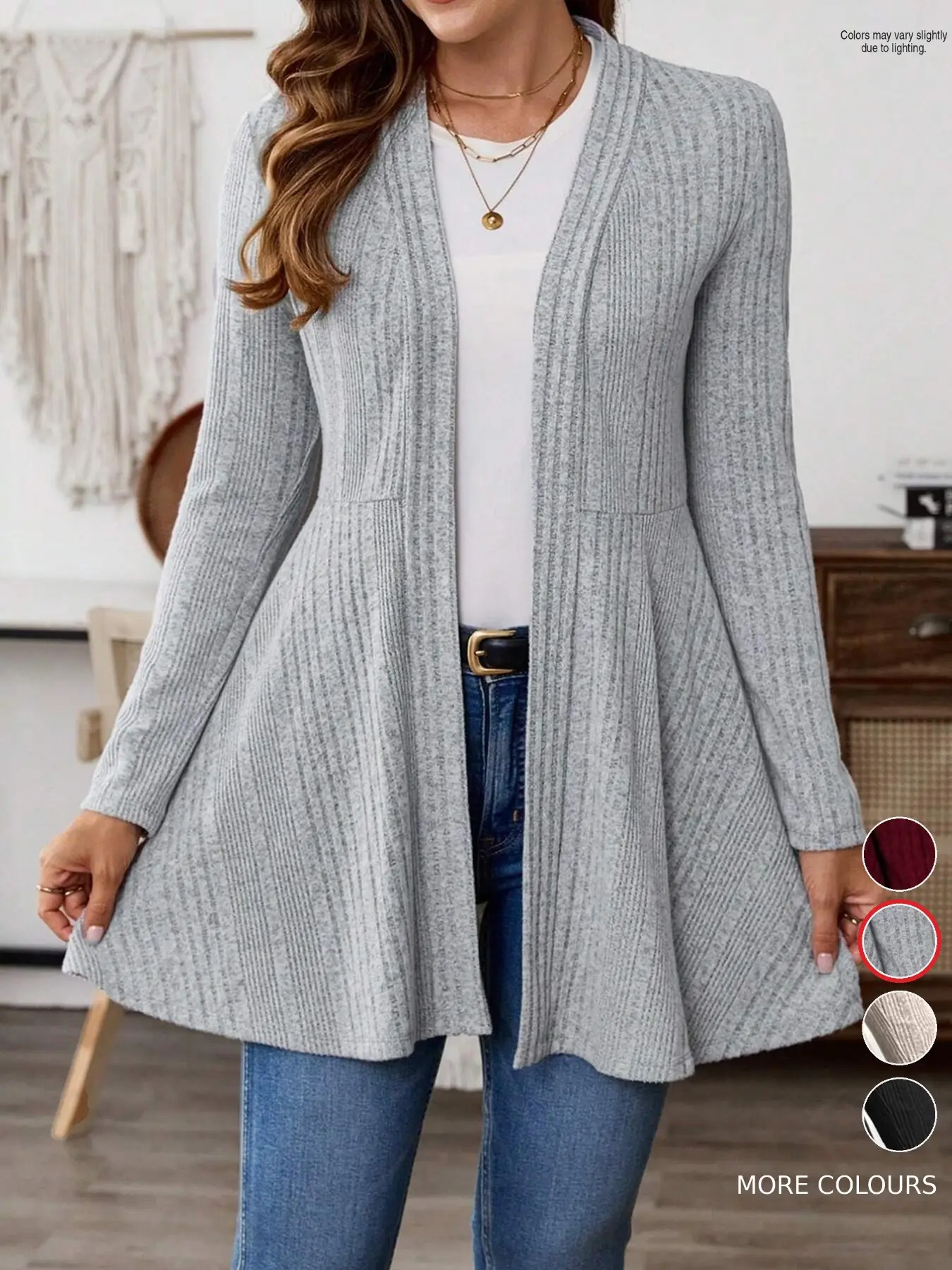 Women's Fall Winter Ribbed Knit Cardigan, V Neck Long Sleeve Loose-Fitting Coat, Casual All Seasons Outerwear, Slimming Effect