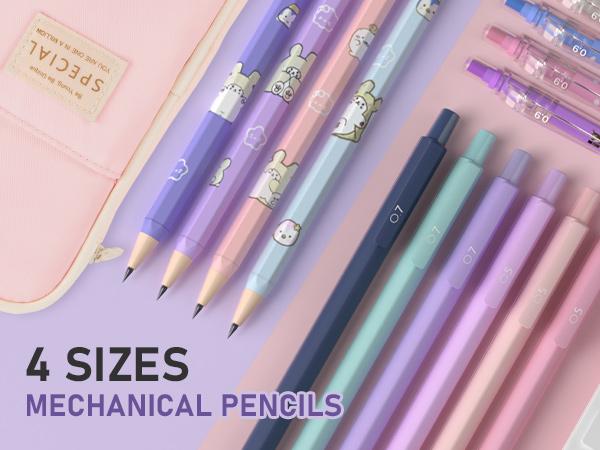 Nicpro 47Pcs Pastel Mechanical Pencil Set With Big Capacity Pencil Case, Cute Mechanical Pencils 0.5, 0.7, 0.9 & 2mm Lead Holder with 4B 2B HB 2H Color Lead Refills Eraser for Student Writing Drawing