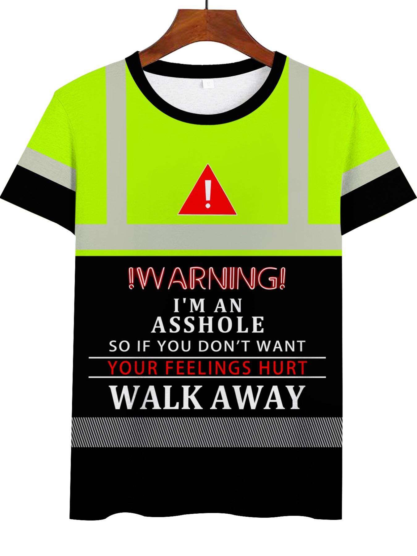 Men's Fluorescent Warning Reflective Stripe T-Shirt, Funny Workwear Style, Half Sleeve, Casual Fashion, Long Length