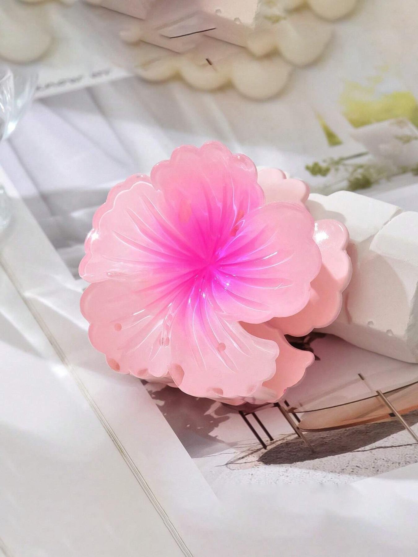 Blossom Design Hair Clips Set, & Blue Block, Layered Petal Texture, Secure Tooth Clip, Elegant All-Season Accessory