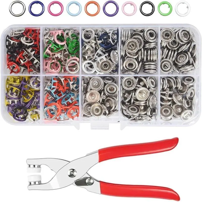 100 Snap Buttons Solid Metal Tool-Ready Kit with 1 Fastener Pliers Press Rivets, Sewing Accessories and Supplies, Crafting Sewing Tools for DIY Clothing & Synthetic Leather Projects