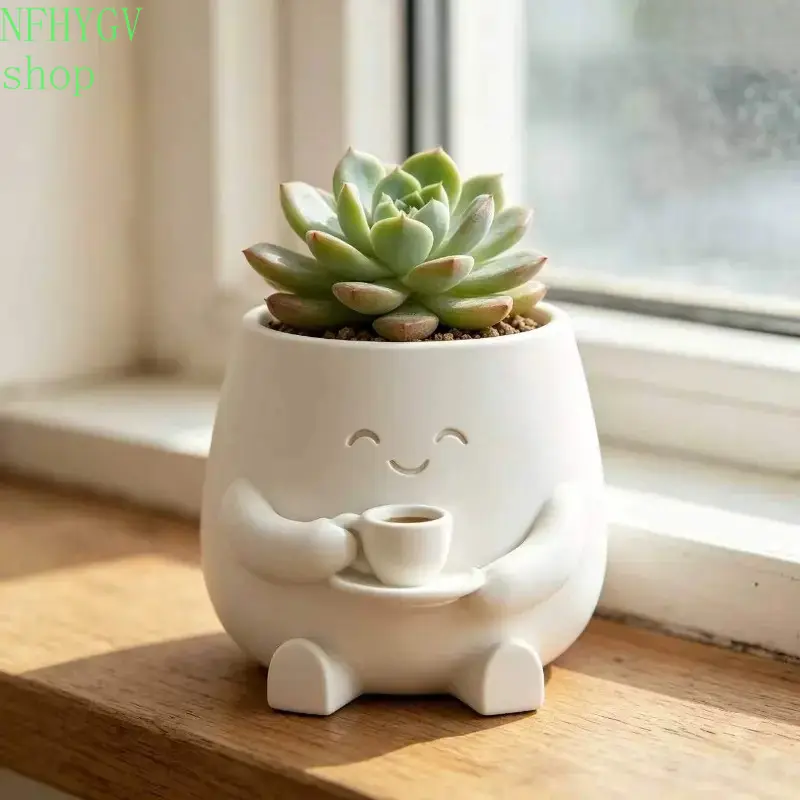 Cute Cat Planter Pot With Smiling Face Design, Aesthetic 3D Printed Mini Animal Planter For Succulents And Cactus, Lightweight Durable Pot With Drainage Hole For Home, Office Desk Decor And Plant Lover Gifting Occasions
