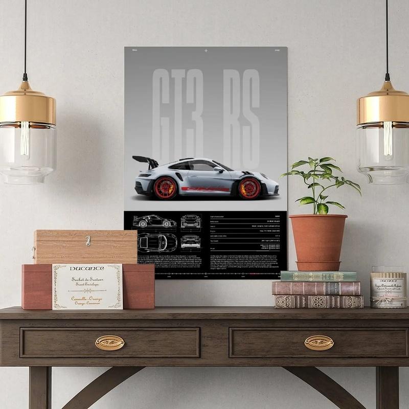 NBHYK Porsche 911 GT3 RS Poster 992 Physical Print Hyper Car Artistic Decor for Bedroom Dorm Man Cave Modern Abstract Design Bathroom Wall Art