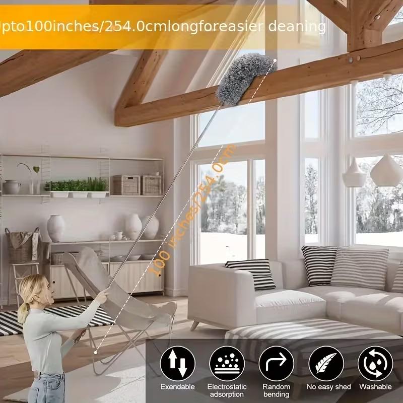 5pcs Heavy-Duty Telescopic Ceiling with Bendable Brush & Detachable - Adjustable Extension Pole (33.45” to 111.42”) for High- Floors, Wet/Dry Multi- Duster Suitable for, Ceiling Fans, Blinds, Car, Microfiber Ceiling Duster, Multisurface Dusters