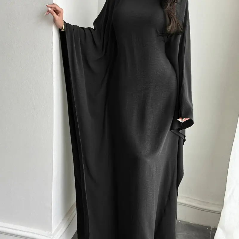 Women's Solid Color Loose-Fitting Batwing-Sleeve Long Dress, Casual Everyday Wear, Casual Daily Outfit, Womenswear, Minimalist Chic Summer Woven Fabric Dress, Perfect for Relaxed Outings