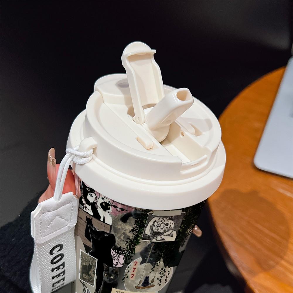 Abstract Cat Texture Coffee Cup, Portable Dual Drink Insulated Tumbler, Heat/cool Keeper, Boho Style, Office, Travel, Outdoor Essential