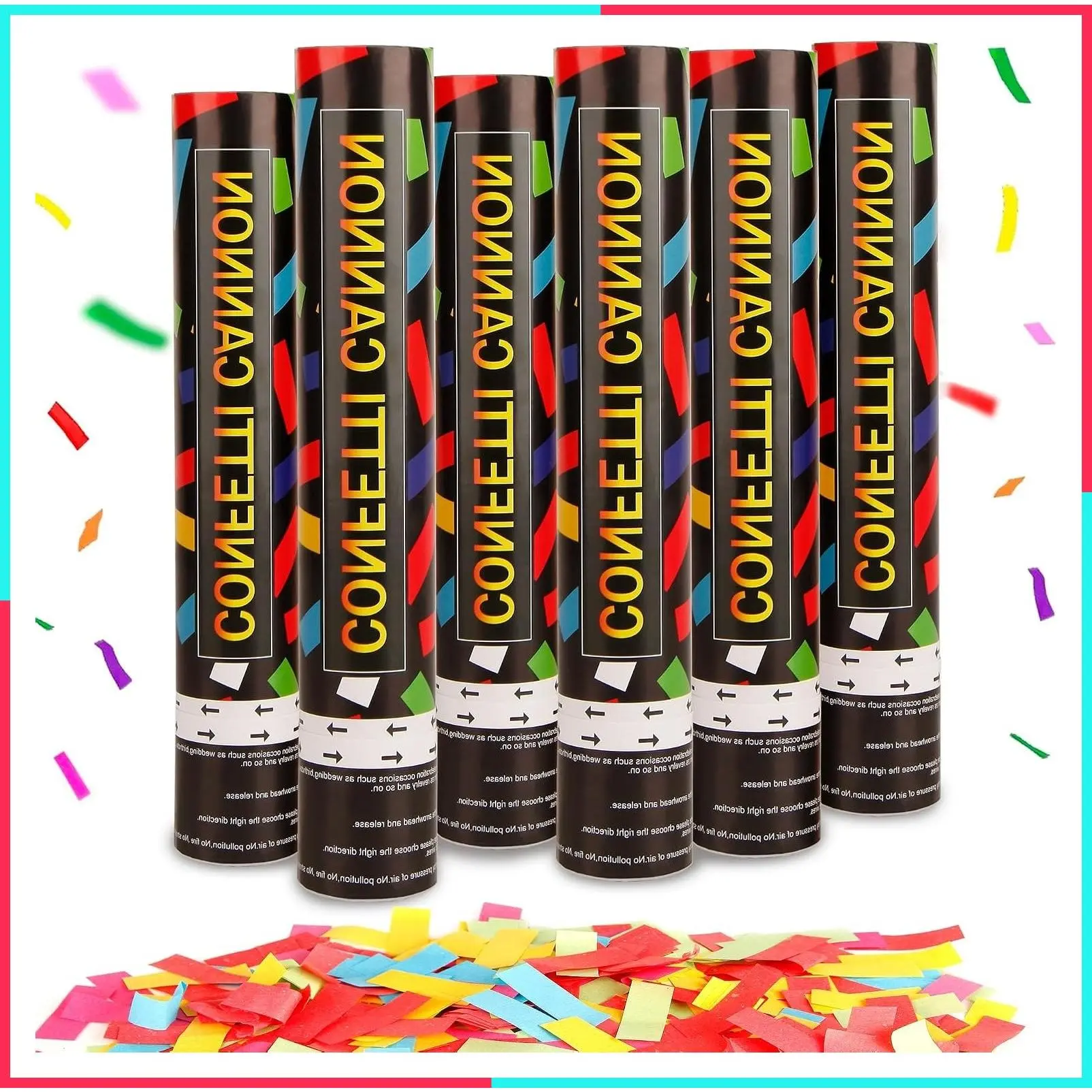 6 Pack 12 Inch Confetti Cannon Multicolor Confetti Popper Party Shooter for Wedding Birthday Graduation Celebration, Biodegradable Paper Launches 16 ft