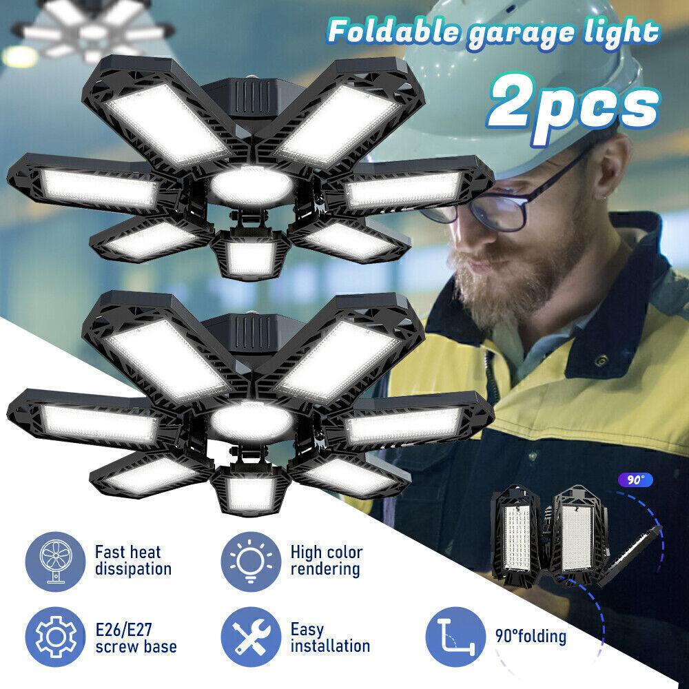 New 7+1LED Garage Light Bulbs, Ultra Bright 6500K Garage Ceiling LED Light, Shop Light with Deformable Panels, E26/E27 Bulb Socket Lighting for Workshop, Warehouse